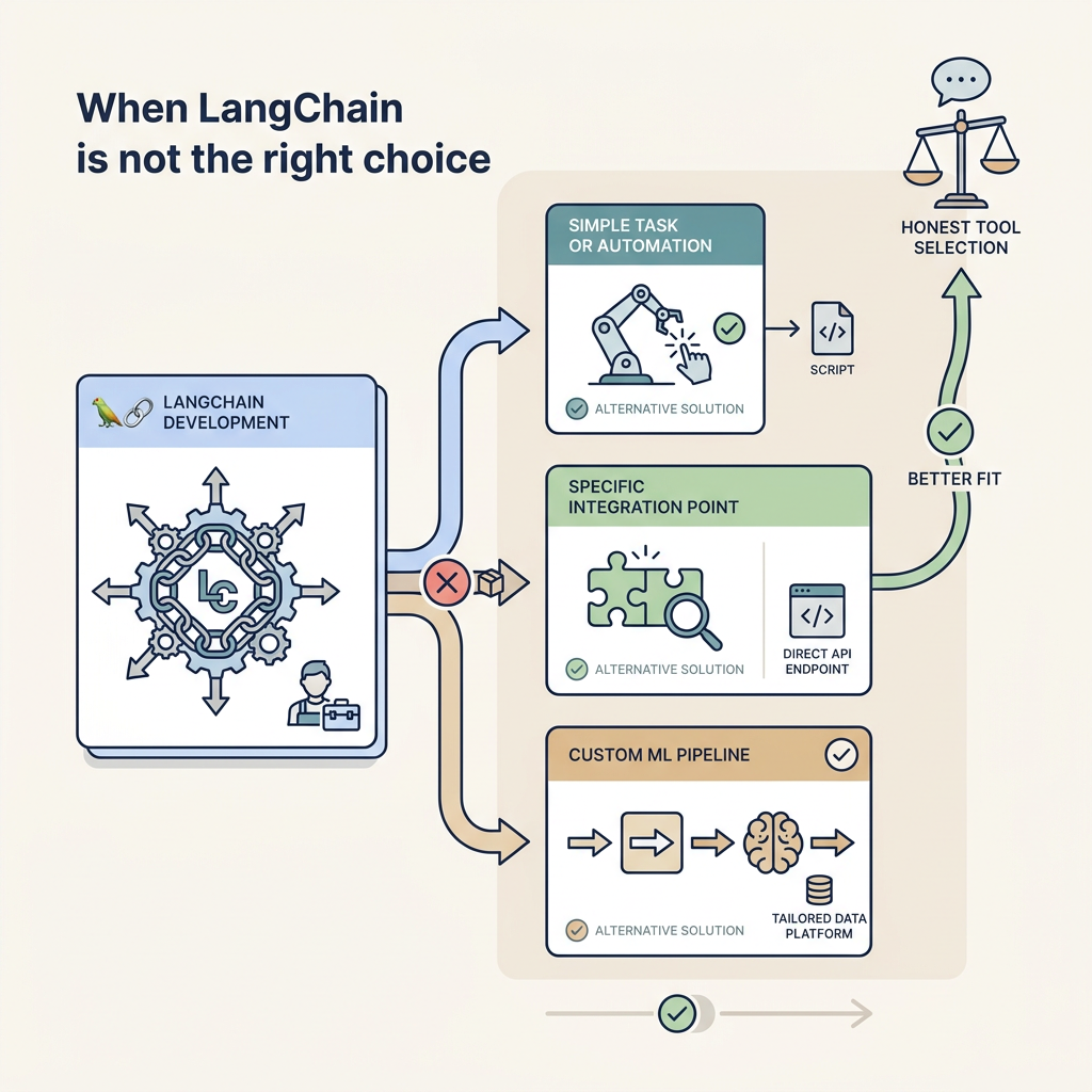Section: when-not; Eyebrow: Honest tool selection; Heading: When LangChain is not the right choice