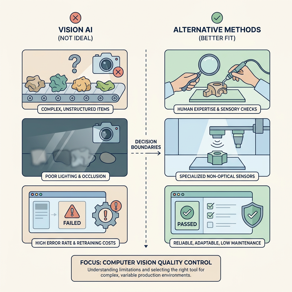 Section: when-not; Eyebrow: Decision boundaries; Heading: When vision AI is NOT the right choice